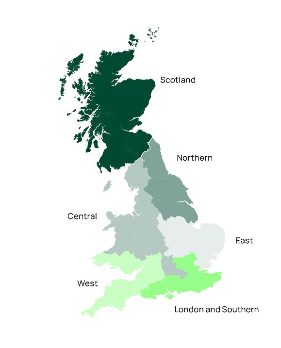 Map of the UK showing home completions by region with numbers for 2024.